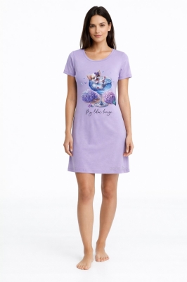 Дамска нощница с принт - къс ръкав - Иватекс