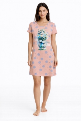 Дамска нощница с къс ръкав на точки - Иватекс 