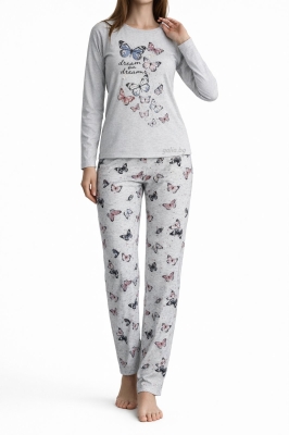 Памучна дамска пижама  с дълъг ръкав- Пеперуди - Петков