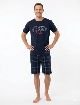 Мъжка памучна пижама с къси панталони- Петков 12248