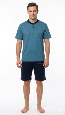 Мъжка памучна пижама „Geometric Blue“ – комплект с шорти- Петков