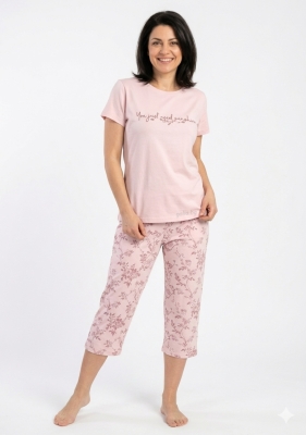 Дамска памучна пижама с къс ръкав и 7/8 панталони - Петков 12674