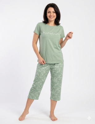 Дамска памучна пижама  с капри панталон и принт „Sunshine“