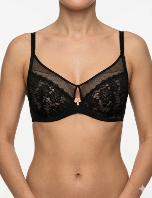 Елегантен черен сутиен с флорална дантела и нежни детайли - чашка C