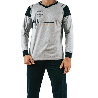 Мъжка памучна пижама - голям размер - Братя Гьокови