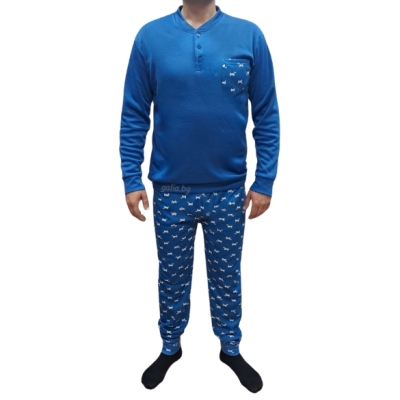 Мъжка пижама с дълъг ръкав - вата с апликация