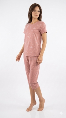 Дамска пижама с къс ръкав и капри панталон "Цвете и кошери" - Иватекс