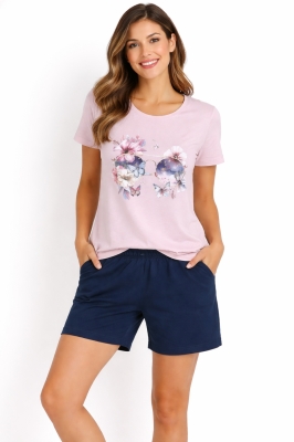 Дамска памучна пижама с къс ръкав- Иватекс 4205