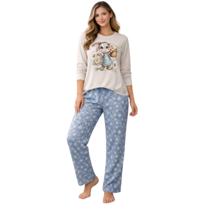 Дамска пижама с дълъг ръкав - Зайче с маргаритки- Иватекс