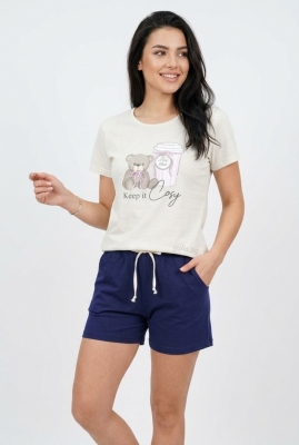 Дамска памучна пижама с къс ръкав  „Keep it Cosy“ Иватекс 4346
