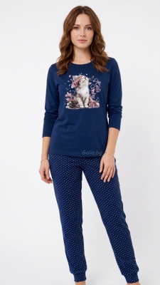 Памучна дамска пижама с апликация -Коте - Иватекс 4408