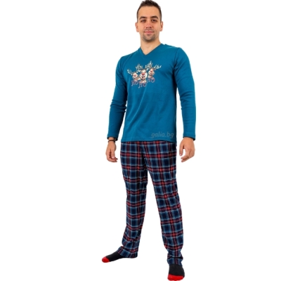 Мъжка памучна пижама с коледен мотив- Златев
