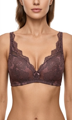 Дантелен бралет с V-образно деколте и изискан бордо нюанс- чашка C