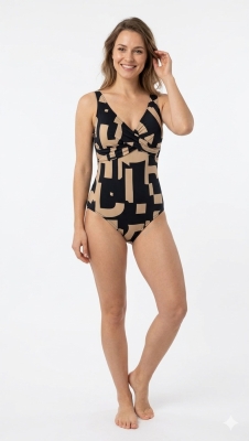 Цял дамски бански с абстрактен принт - мод 9035