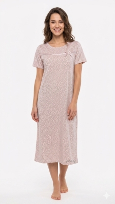 Елегантна  нощница с къс ръкав и сатенен акцент- Петков