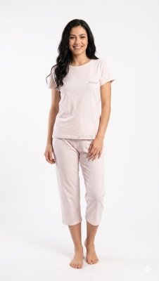 Дамска пижама с къс ръкав "Beautiful" в нежно розово – 7/8 дължина