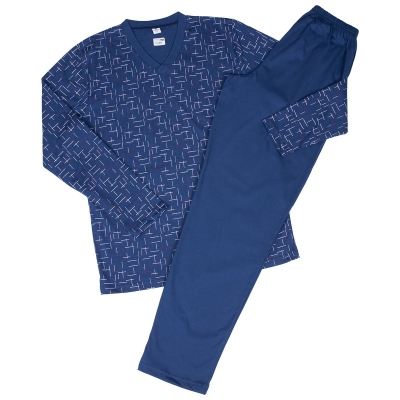 Мъжка памучна пижама с дълъг ръкав- Златев