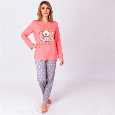 Памучна дамска пижама с дълъг ръкав- Златев