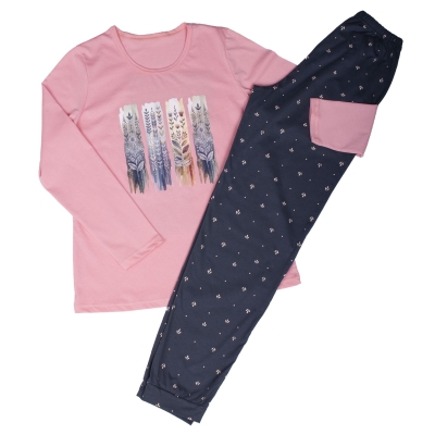 Дамска памучна пижама с картинка- Златев