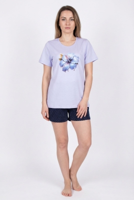 Дамска пижама с къс ръкав и къси панталонки - Цвете