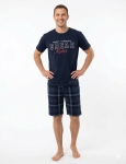 Мъжка памучна пижама с къси панталони- Петков 12248