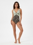 легантен цял бански с флорален принт и "преплетен" ефект