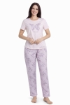 Памучна дамска пижама с къс ръкав и дълъг панталон - Иватекс